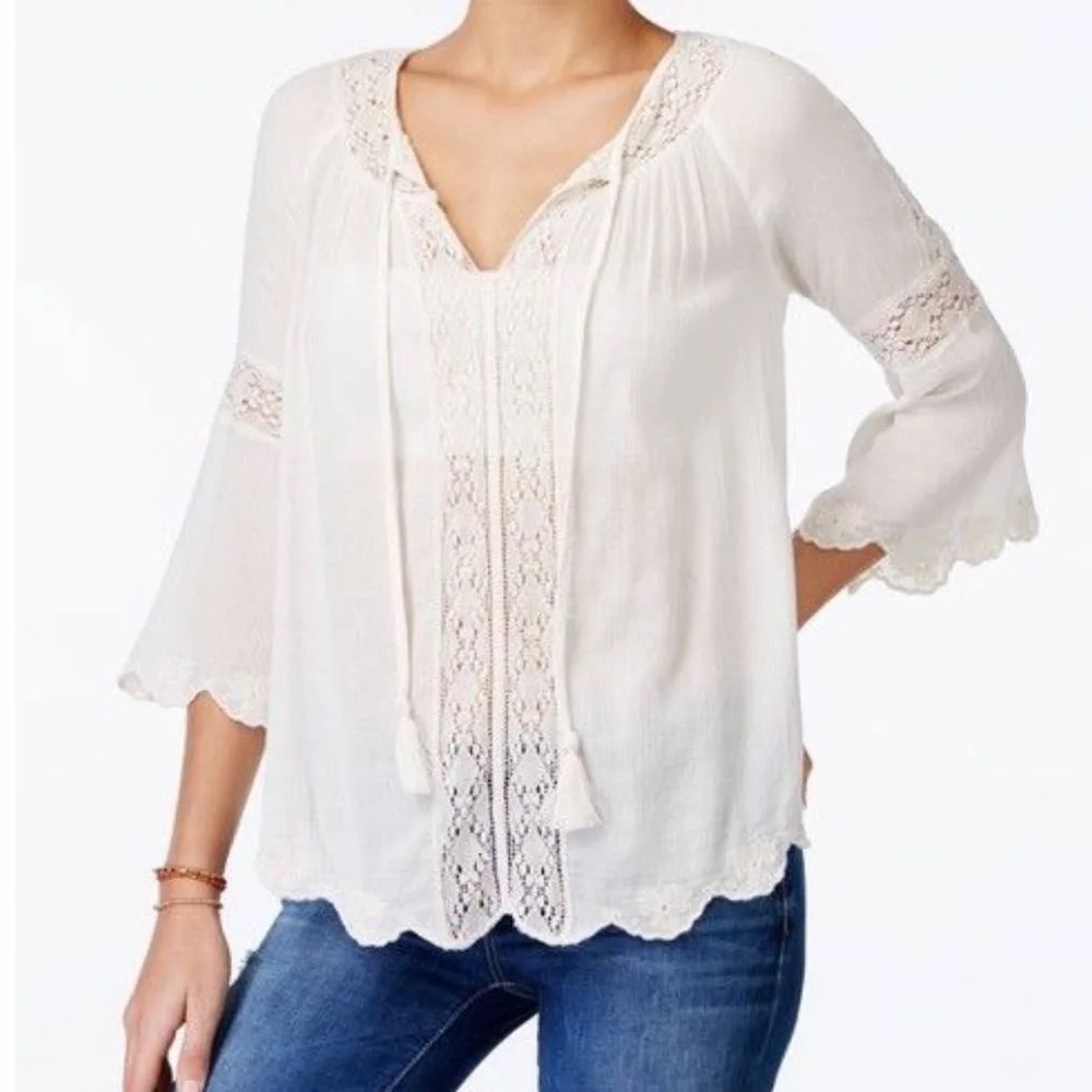 Jessica Simpson Peasant scallop BOHO Top size xsmall new without tag